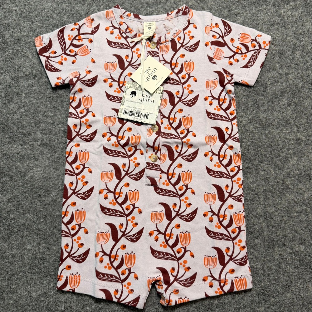NWT Kate Quinn Shortie Union Suit 18-24M Lavender Abstract Floral Vine Rompe